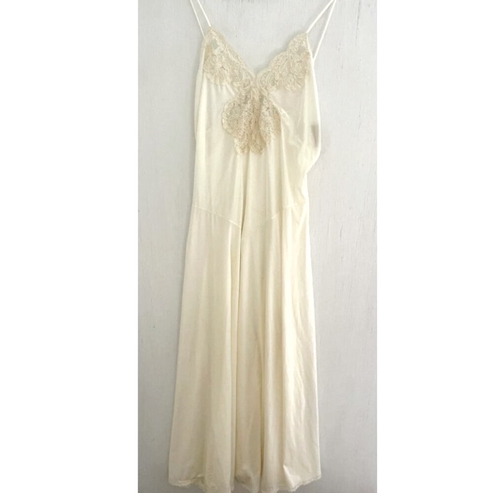Victorias Secret Gold Label Vintage Maxi Nightgown Slip Lace Trim Stretch S/M